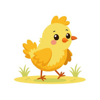 Küçük, tatlı bir piliç ve bir kuş. Beyaz arkaplanda izole edilmiş vektör çizimi. çizgi film biçimi.