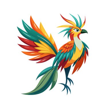 Kırmızı tüylü renkli kuş, vektör çizimi