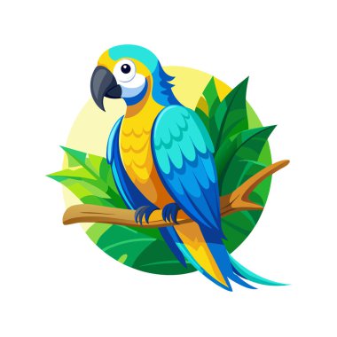 Beyaz arkaplanda izole edilmiş papağan çizgi film karakteri çizimi.