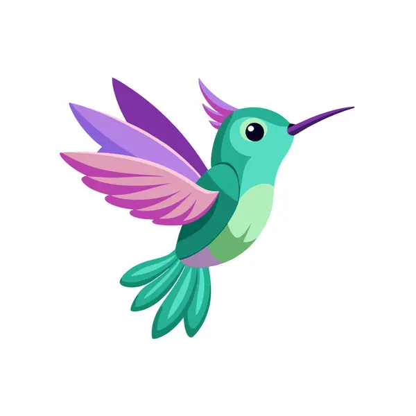Renkli kanatlı şirin çizgi film kuşu. Vektör çizimi. izole edilmiş beyaz arkaplan.