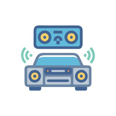 araba radyo kontrol simgesi, ana hatları doldurulmuş işaret illüstrasyonu, beyaz üzerinde izole edilmiş doğrusal vektör piktogramı.