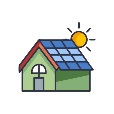 Güneş paneli simgesi, yeşil yapraklı güneş paneli, güneş paneli, vektör illüstrasyonu