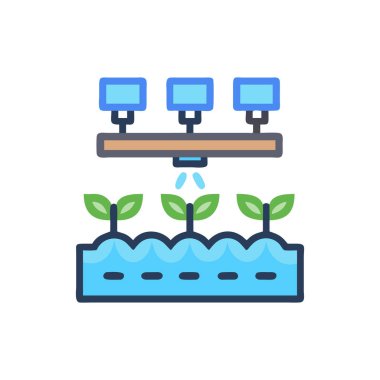Su rengi ikon vektörüne bitki koy. Bitki, izole bir illüstrasyon sembolü olarak işaretlenmiş.
