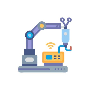 Devre ve dişli ikonu olan robotik kol, teknoloji endüstrisi ve robotik kol temalı vektör çizimi