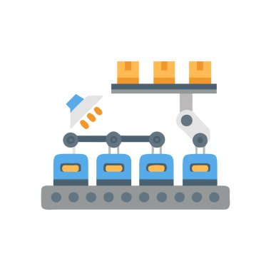 Taşıyıcı bant düz renk vektör simgesi. Taşıyıcı. Endüstriyel taşıyıcı. Web sayfası ve yazdırma için izole çizgi film illüstrasyonu.