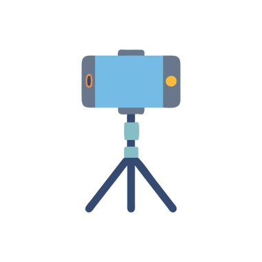 kamera ve tripod düz stil ikon tasarımı fotoğrafçılık ekipmanı teknolojisi dijital iletişim ve video temalı vektör çizimi