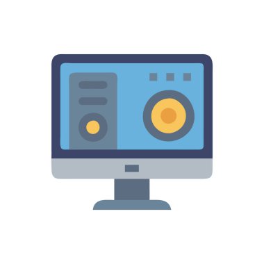 Bilgisayar simgesi. İnce çizgi tarzı, renk tasarımı. vektör illüstrasyonu