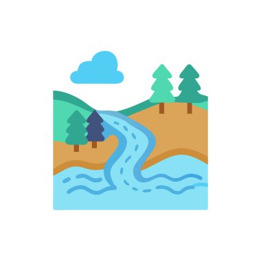 Düz dizaynlı nehir simgesi beyaz arkaplanda izole edildi. seyahat sembolü stok vektör çizimi.