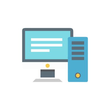 Arkaplanda izole edilmiş masaüstü simgesi olan bilgisayar monitörü, düz tasarım vektör çizimi