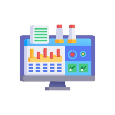 Bir bilgisayarın vektör simgesi ve grafikli bir hesap makinesi