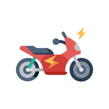 Ağ ve mobil uygulama tasarımınız için beyaz arkaplanda izole edilmiş elektrikli motosiklet ikonu vektörü, bisiklet logosu konsepti