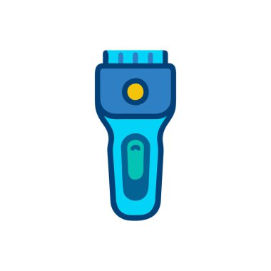 Beyaz zemin üzerinde köpük simgesi olan mavi elektrikli jilet. vektör illüstrasyonu