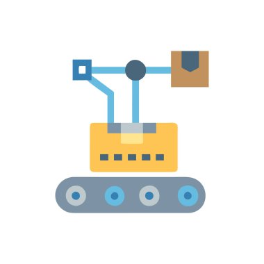 Karton kutu simgesine sahip robot, düz stil