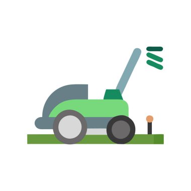 Çim biçme makinesi vektör ikonu olan bir traktör. düz dizayn.