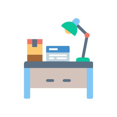 Kitaplı ofis masası ve bilgisayar vektör çizimi tasarımı