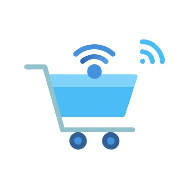 Beyaz arkaplan vektör çiziminde kablosuz sembollü alışveriş arabası