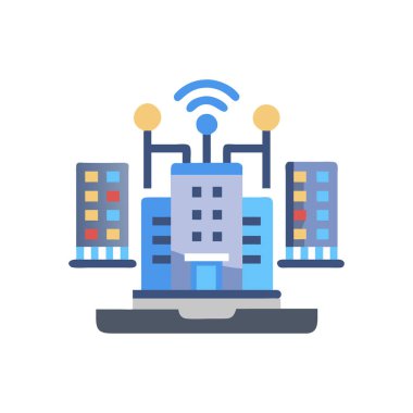 wifi simgesine sahip akıllı şehir, düz stil