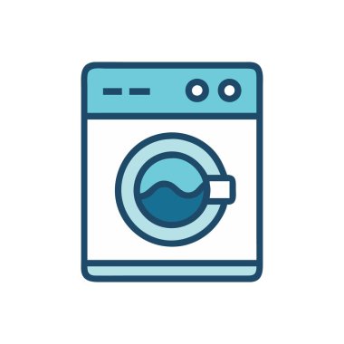 beyaz arkaplanda mavi çizgi simgesine sahip çamaşır makinesi