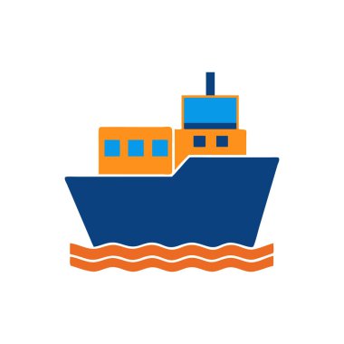 Beyaz arkaplan, vektör, illüstrasyon üzerinde izole edilmiş dalga düz simgesine sahip gemi