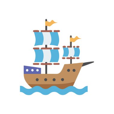 korsan gemisi düz biçim simgesi, vektör tasarımı