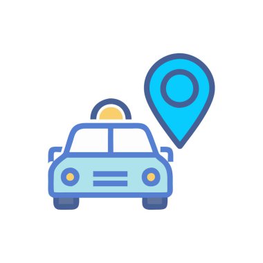 Araba GPS konum ikon vektörü. Araba konumu işareti. renk sembolü çizimi