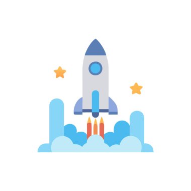 Ağ ve mobil uygulama tasarımınız, uzay gemisi fırlatma logosu konseptiniz için beyaz arkaplanda izole edilmiş uzay fırlatma simgesi vektörü