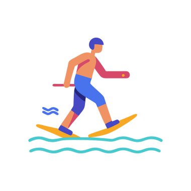 Tekne simgesinde sörf yapmak. düz renk vektör çizimi.