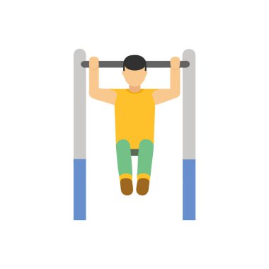 Adam çubuk düz simge vektör illüstrasyonu ile alıştırmalar yapıyor