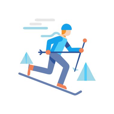 Buza binen adam - dağda kayak yapıyor.