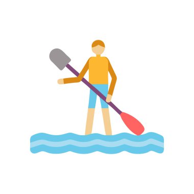 Su vektörü çiziminde küreği olan genç adam.