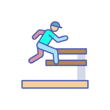 Merdiven ikon vektörü olan adam. Merdiveni olan adam merdivenleri işaretle izole edilmiş sembol çizimi