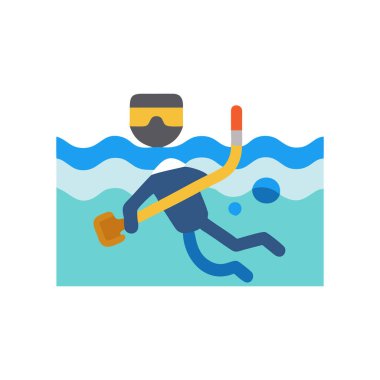 Dalgıç ve şnorkel ikonu. Dalış ekipmanları ve dalış sembolü düz stil.