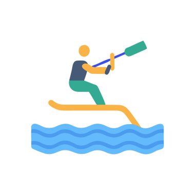 Dalgalarda sörf tahtası olan bir adamın vektör çizimi