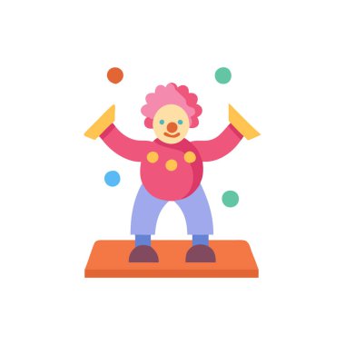 Taşakları düz ikonlu palyaço, vektör, çizim. Renkli düz biçim