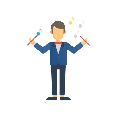 Müzikal enstrümanı ve mikrofon vektör çizimi olan adam