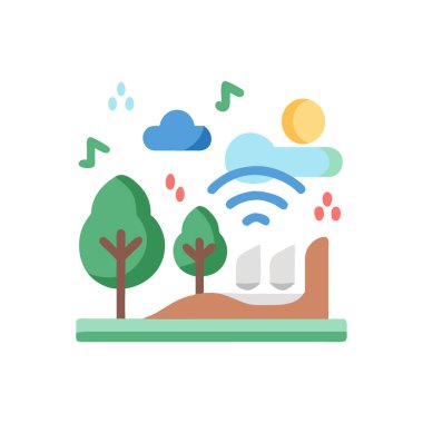 Ağaç ve bulut vektör çizimine sahip wifi teknolojisi