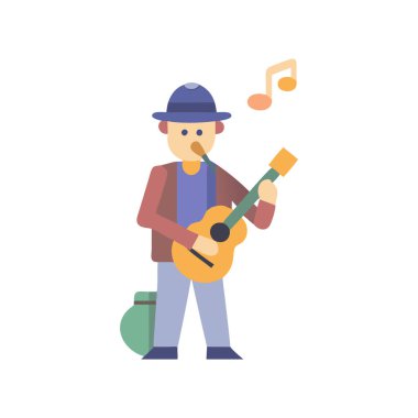 Gitar ve şapka vektör illüstrasyon tasarımlı müzisyen