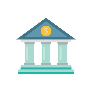 Banka binası düz vektör simgesi dekoru