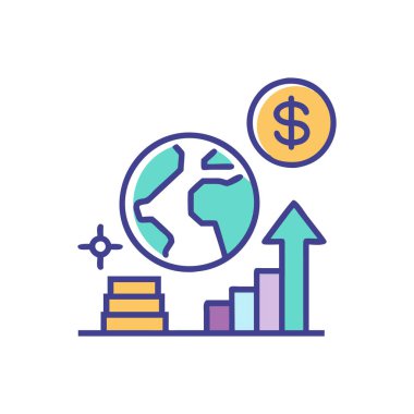 Finansal büyüme konseptinin vektör tasarımı. Büyüme pazarı, pazar grafiği ve kar tabelaları. İş için sembol, pazarlama, internet. ince çizgi