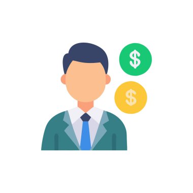 Dolar simgesi düz izole vektörü olan iş adamı