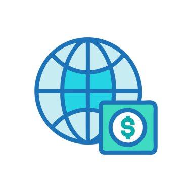Beyaz arkaplanda küresel bankacılık vektör çizgisi simgesi. Web sitesi ve web sitesi, web sitesi ya da uygulamalar için birinci sınıf dolar işareti. web ve medya üzerinde tasarlandı