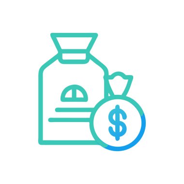 Para ikonlu çantanın vektör çizimi. Para ikonu. Dolar işareti. Para çantası. Borsa işareti.