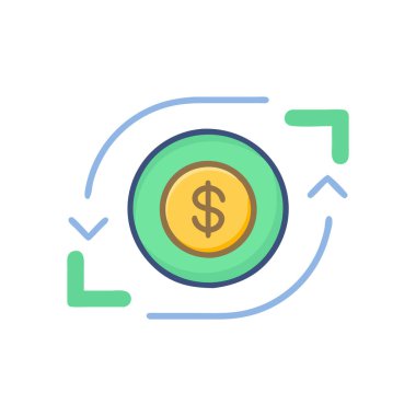 Dolar madeni para renk ikonu vektörü. Dolar işareti. izole edilmiş sembol çizimi