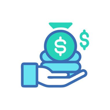 para çantası vektör çizgisi simgesi, işaret, arkaplanda logo, renkli 1 dolar vuruşları.