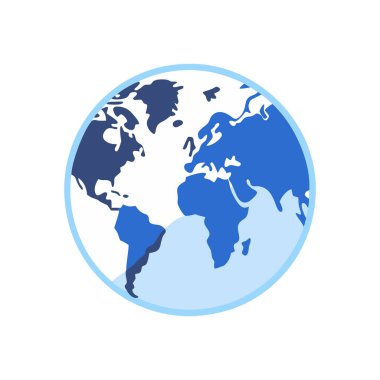 Mavi harita simgesine sahip dünya küresi, düz tasarım