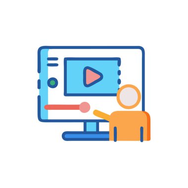 Video konferans renk ikonu vektörü. Video webinar işareti. izole edilmiş sembol çizimi