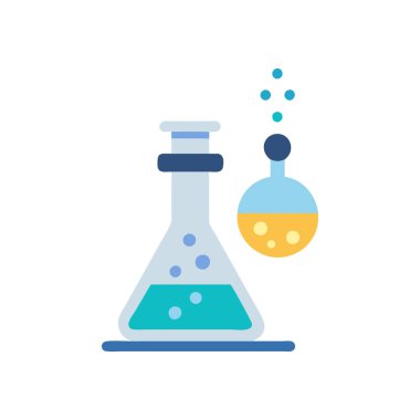 Test tüpleri simgesi içeren laboratuvar şişesi beyaz arkaplan vektör resimleme grafiğinde izole edildi