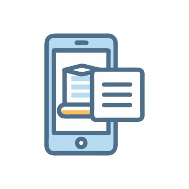 Belge ve mobil uygulama simgesine sahip akıllı telefon, düz çizgi biçimi