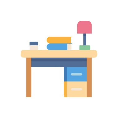 Kitaplı masanın düz vektör illüstrasyonu