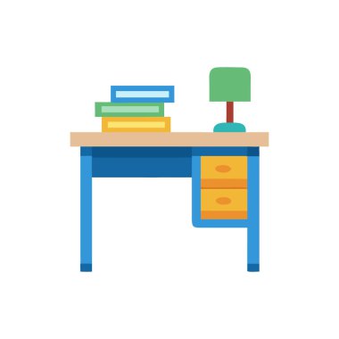 Bilgisayar simgesine sahip masa masası, beyaz üzerine izole edilmiş düz vektör illüstrasyonu.